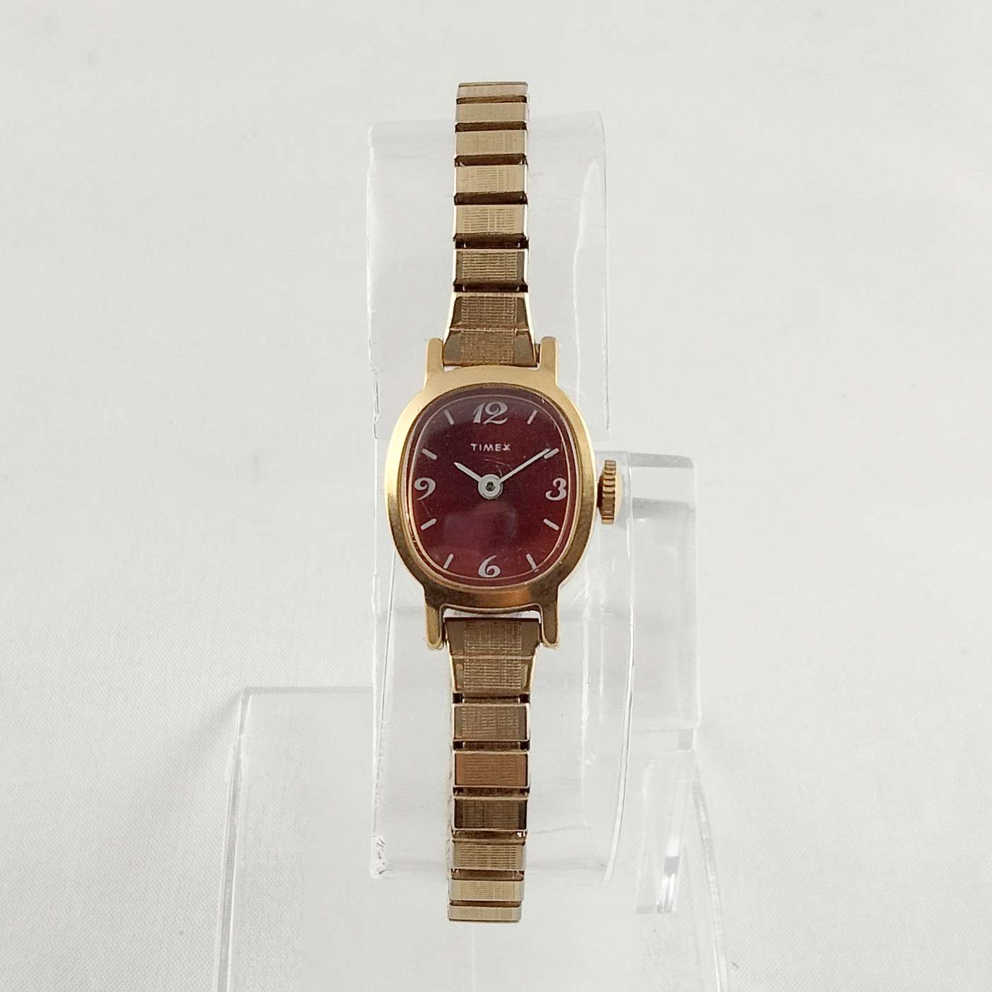 Timex Women's Gold Tone Watch, Red Dial, Stretch Strap