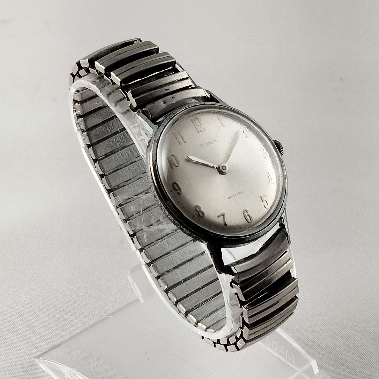 Timex Unisex Oversized Silver Tone Watch, Waterproof, Stretch Strap