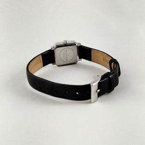 Skagen Women's Petite Watch, Mother of Pearl Dial, Black Genuine Leather Strap