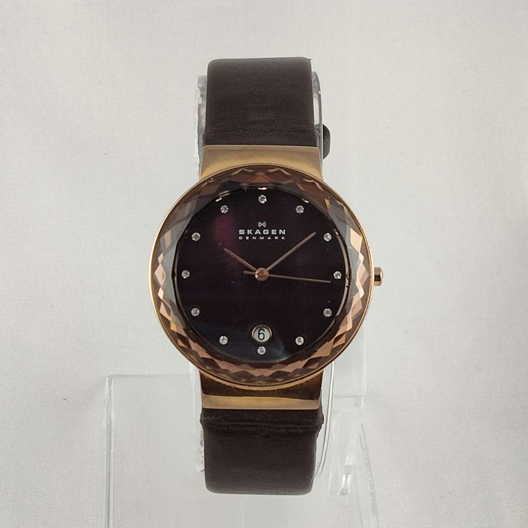 Skagen Oversized Watch, Faceted Crystal Face, Purple Mother of Pearl Dial