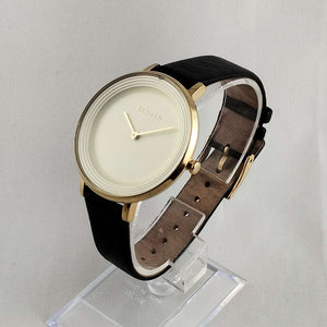 Skagen Unisex Oversize Watch, Ivory Dial, Gold Tone Details, Genuine Leather Strap