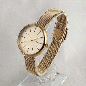 Skagen Unisex Gold Tone Watch, Bold Face and Thin Mesh Strap