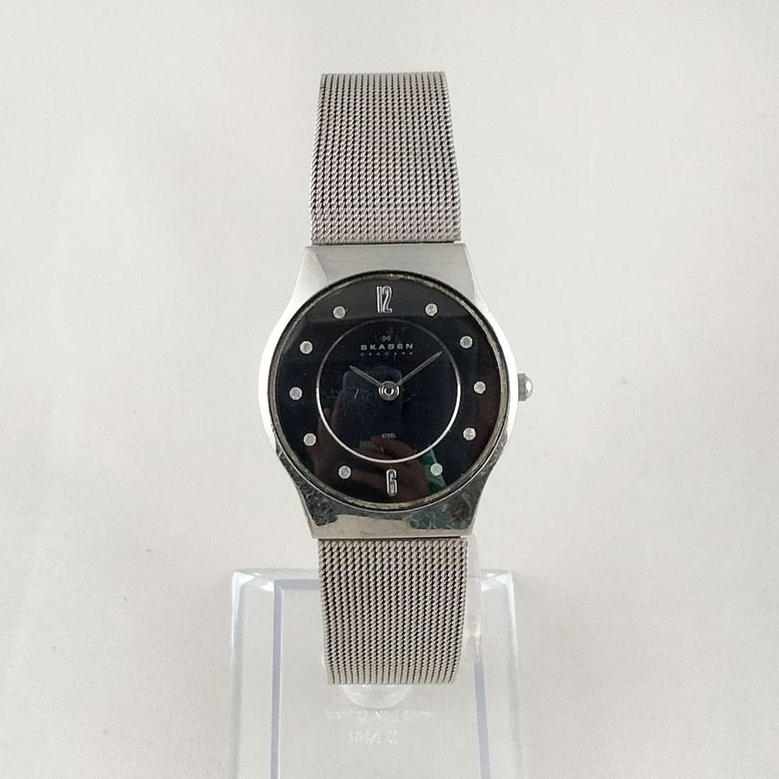 Skagen Unisex Watch, Black Dial with Jewel Details, Mesh Strap