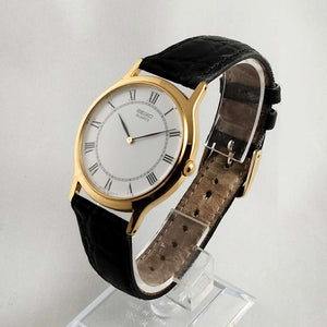 Seiko Oversized Watch, Gold Tone Bezel, Black Leather Strap