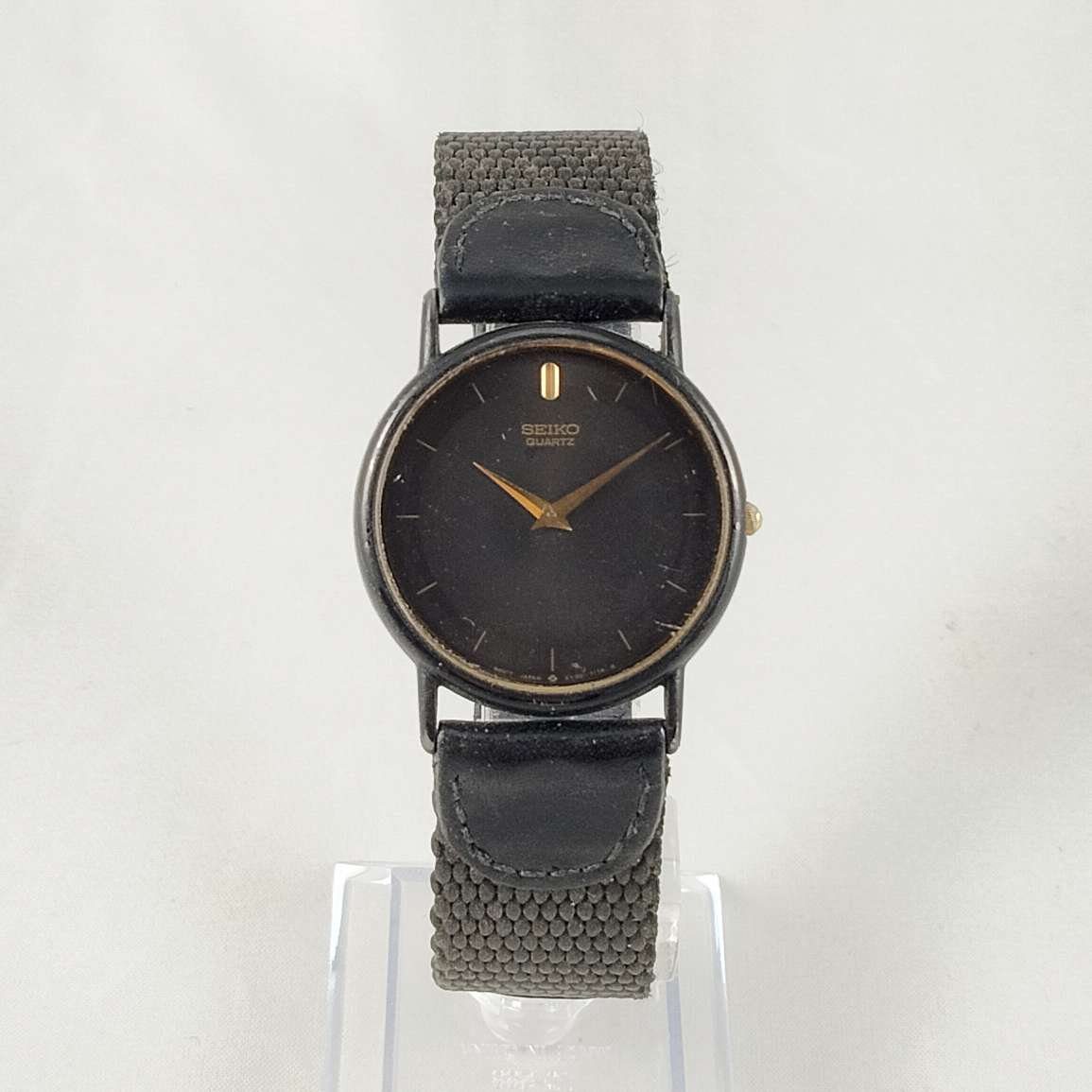 Seiko Watch, Black Dial, Leather and Fabric Strap