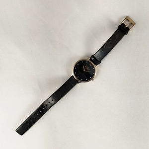 Skagen Women's Watch, Black Dial, Rose Gold Tone Details, Genuine Leather Strap
