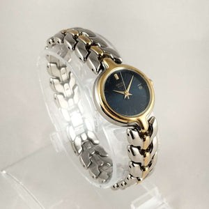 Seiko Quartz Watch, Navy Dial, Silver and Gold Tone Details, Bracelet Strap