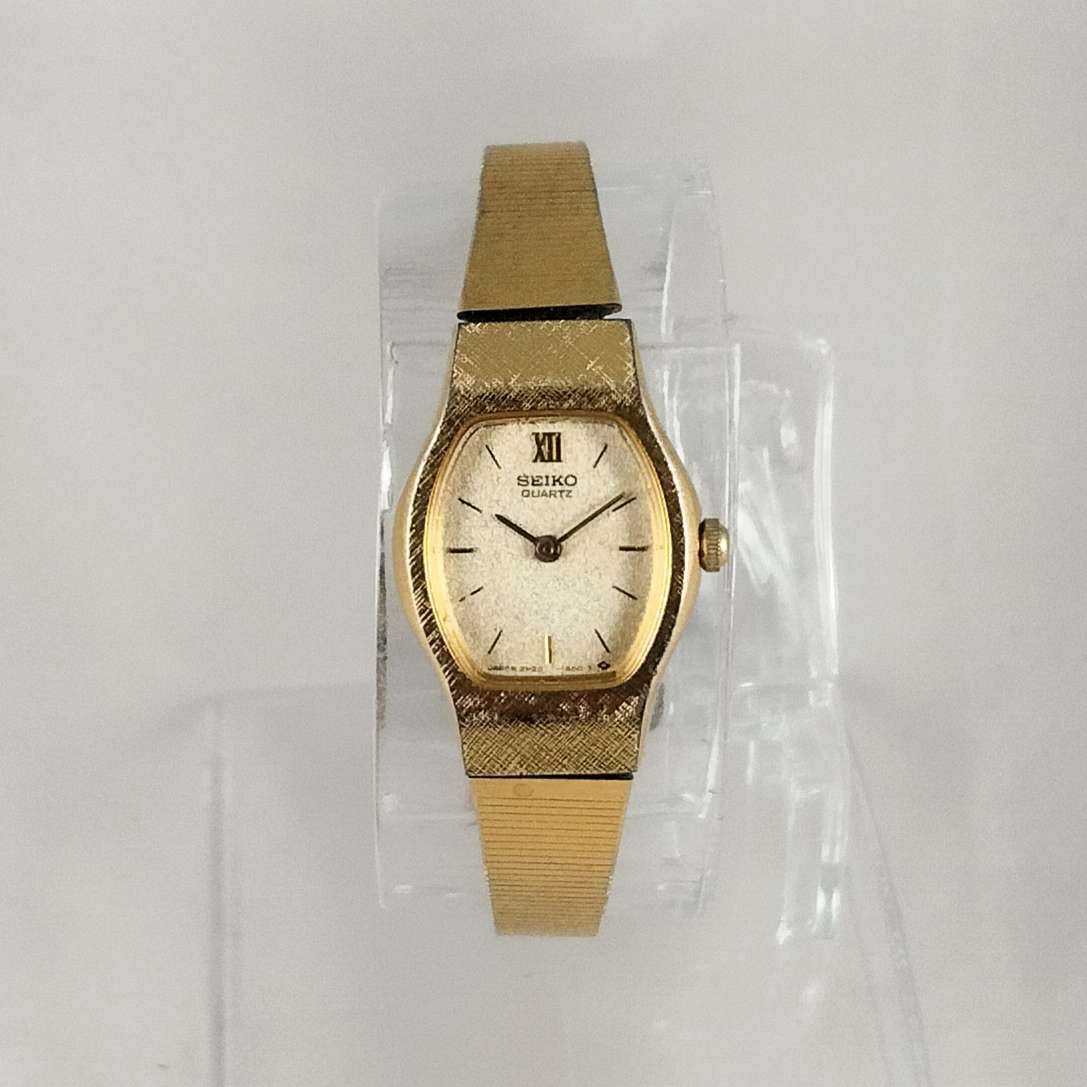 Seiko Petite Watch, Gold Tone Details, Lightly Textured Dial, Link Strap