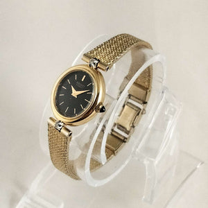Seiko Quartz Watch, Black Oval Dial, Mesh Strap