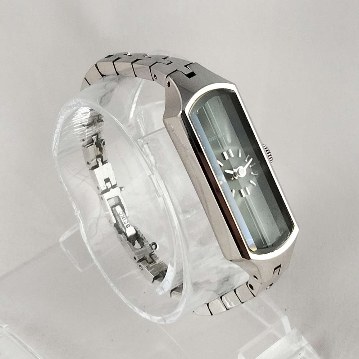 Seiko Petite Watch, Green Elongated Dial, Bracelet Strap