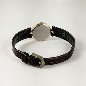 Seiko Quartz Watch, Etched Bezel Details, Brown Leather Strap
