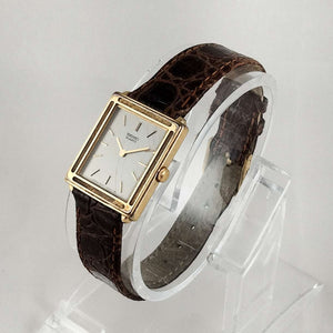 Seiko Quartz Watch, Square Dial, Brown Leather Strap