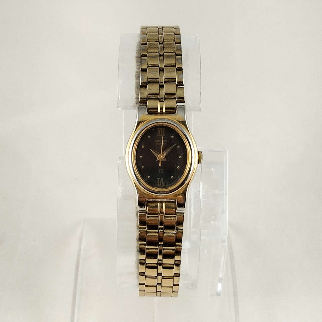 Seiko Petite Watch, Black Oval Dial, Bracelet Strap