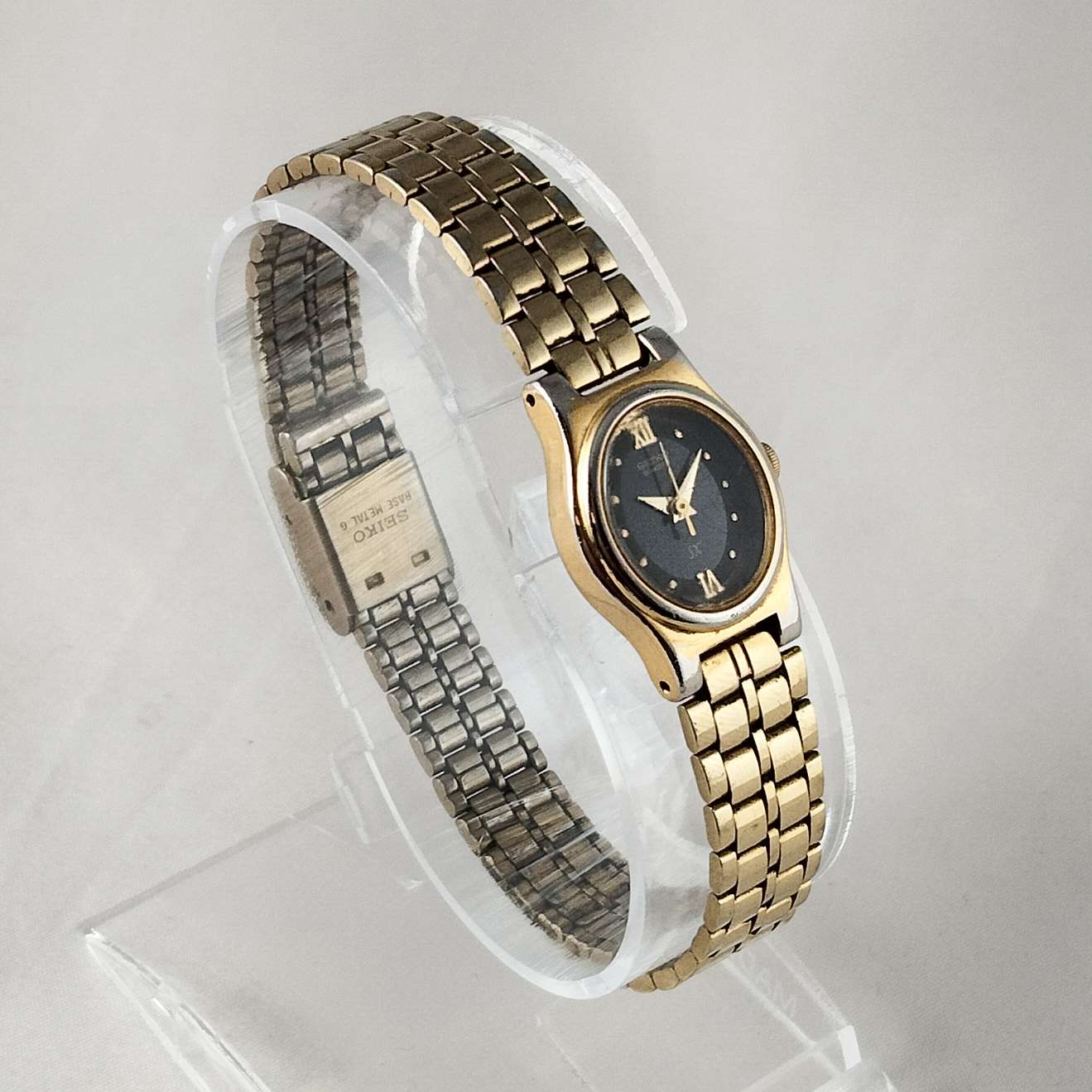 Seiko Petite Watch, Black Oval Dial, Bracelet Strap