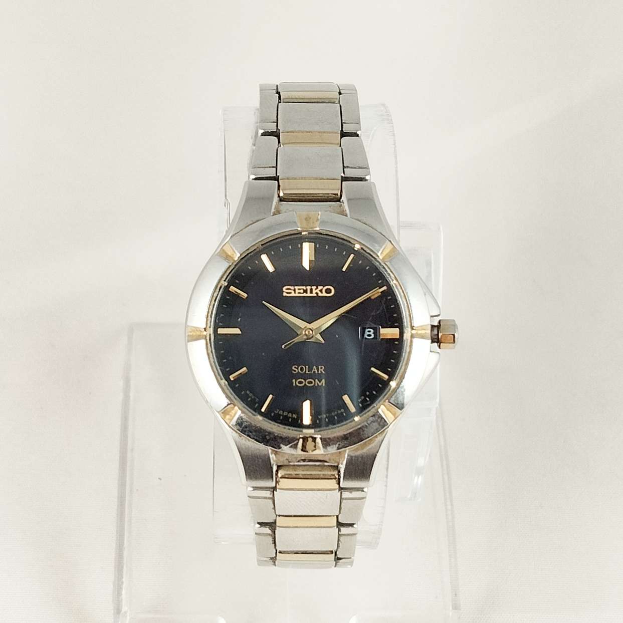 Seiko Solar 100 M Watch, Black Dial, Bracelet Strap