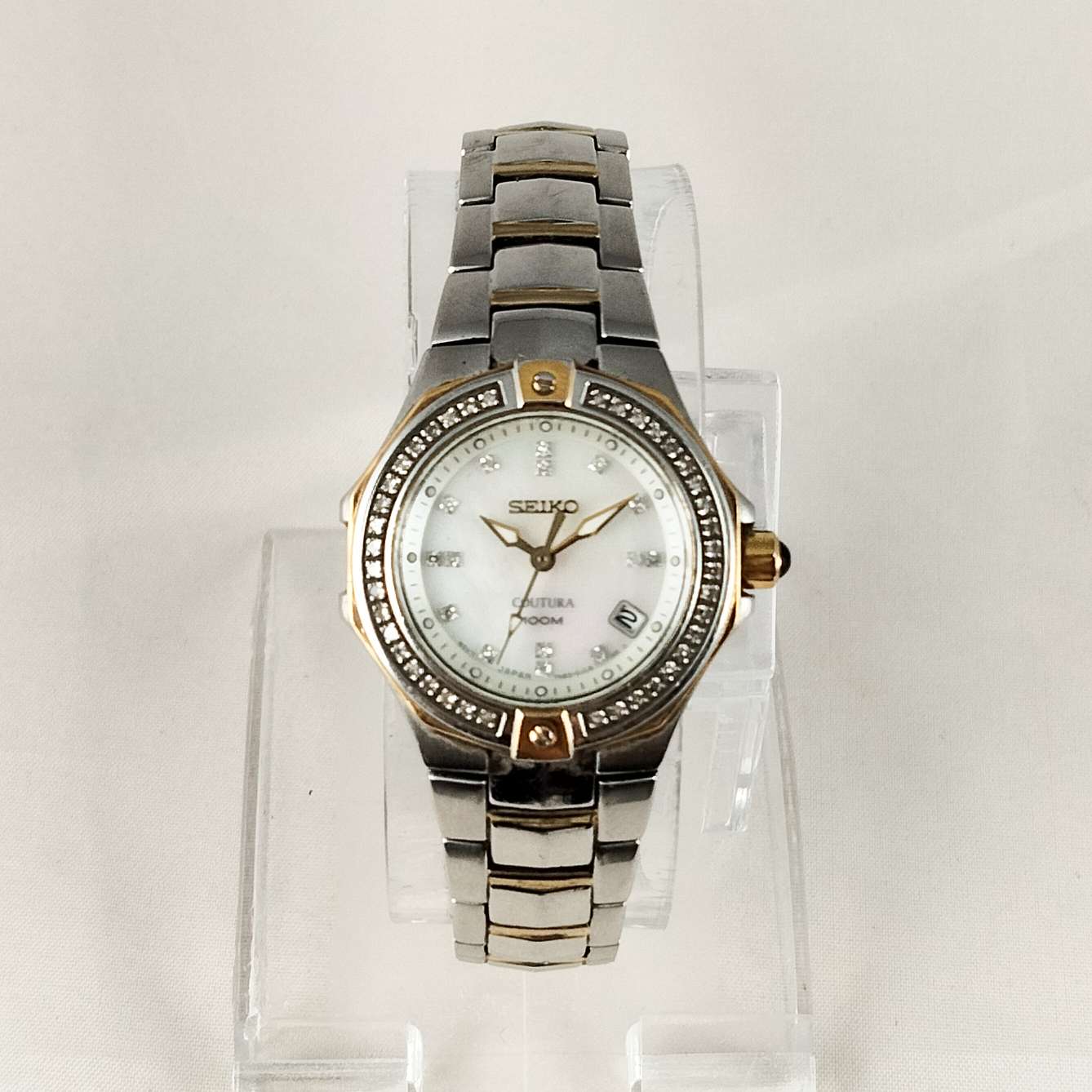 Seiko Coutura Watch, Mother of Pearl Dial, Jewel Details, Bracelet Strap