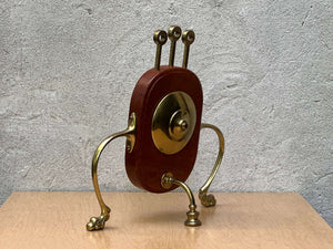 Fanciful Wood Brass Mantel Clock Signed 1992