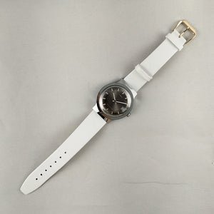 Timex Unisex Watch, Large Dark Metal Dial, White Leather Strap