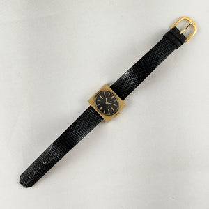 Timex Women's Watch, Black Dial, Rectangular Bezel, Black Lizard Calf Strap
