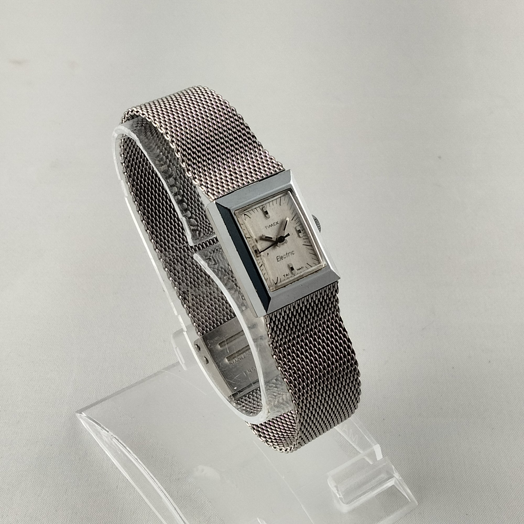 Timex Unisex Electric Silver Tone Watch, Rectangular Dial, Mesh Strap