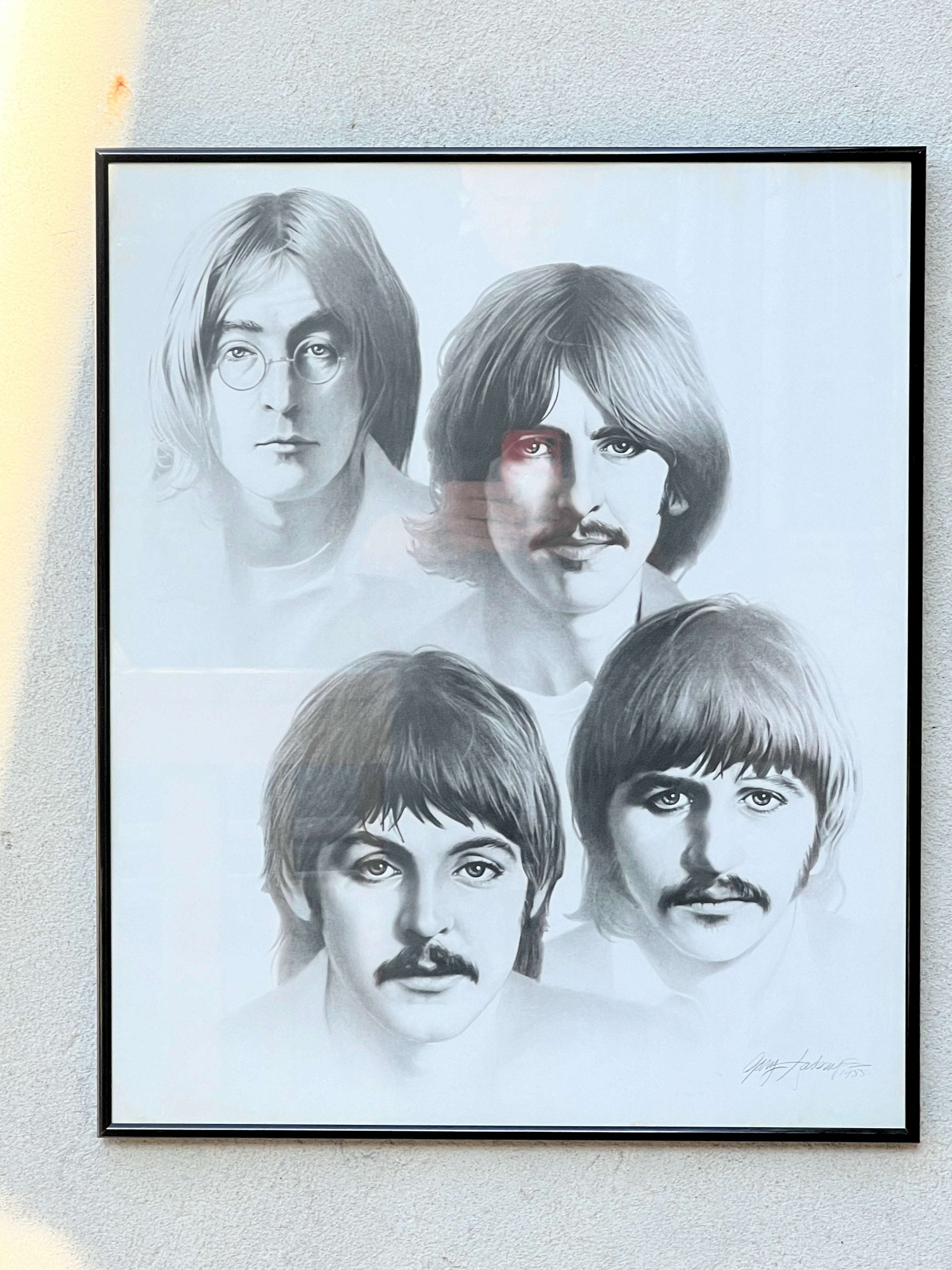 The Beatles by Gary Saderup, Framed Print of Charcoal Drawing, 1988