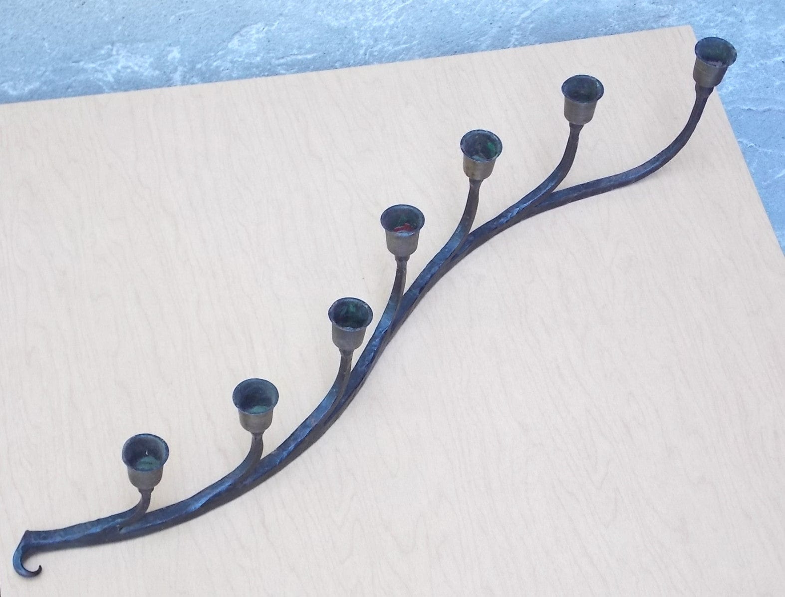 I Like Mike's Mid-Century Modern Accessories Black Hand Forged Wrought Iron 7 Candle Holder - Rustic Centerpiece