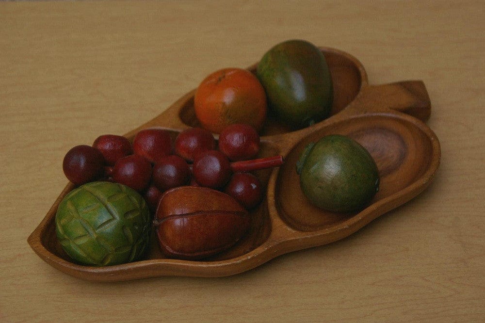 I Like Mike's Mid-Century Modern Accessories Danish Modern Carved Wooden Fruit in a Bowl