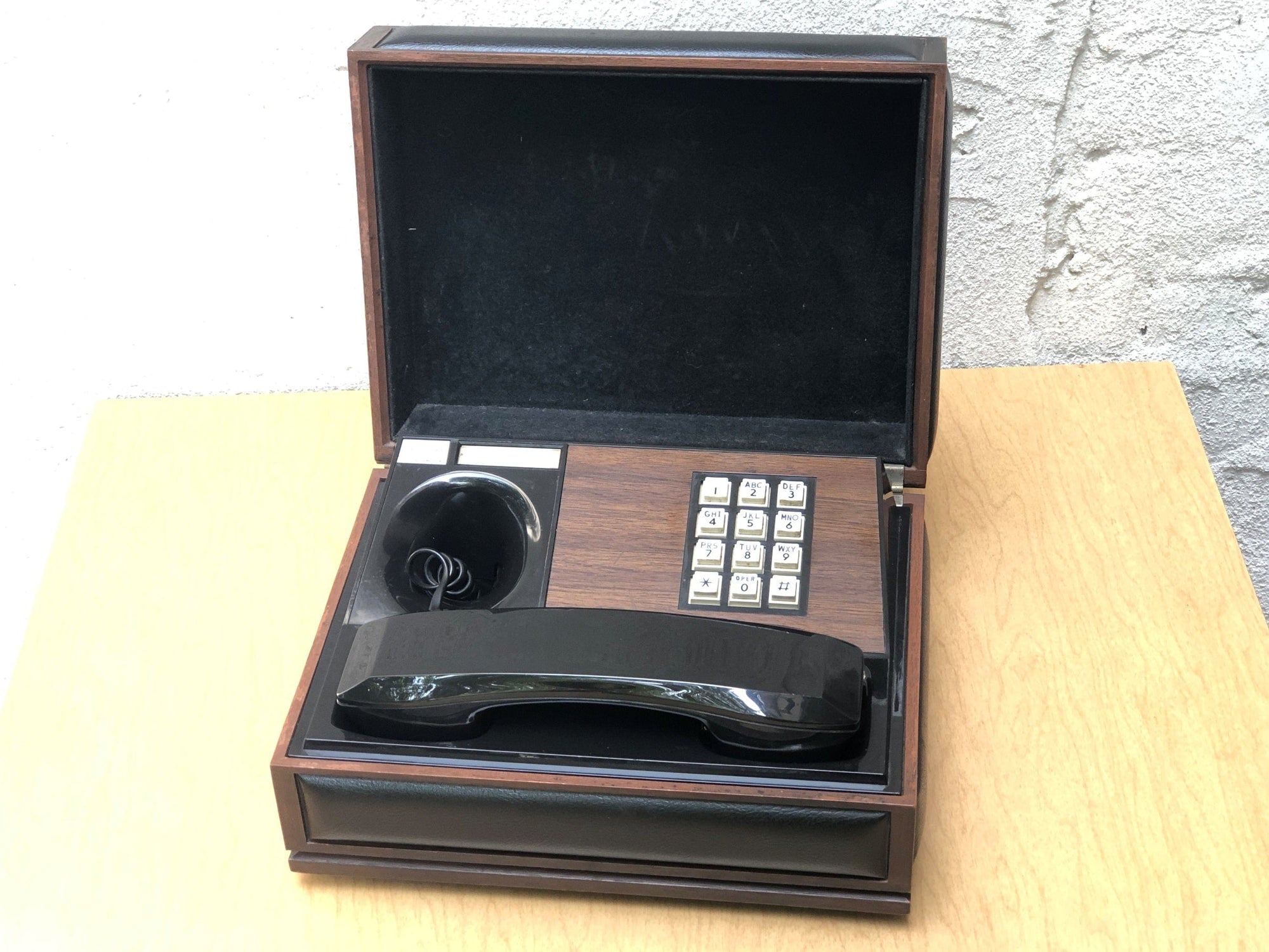 I Like Mike's Mid Century Modern Accessories Deco-Tel Executive Box Telephone, Black and Faux Wood