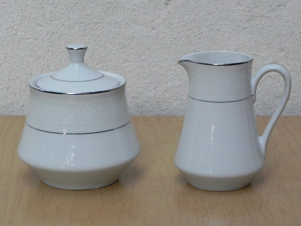 I Like Mike's Mid Century Modern Accessories Delux White China with Silver Stripe Creamer Set, Antoinette Line