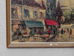 I Like Mike's Mid-Century Modern Accessories Large Framed Paris Sidewalk Cafe Scene by Collins, Montmartre Area