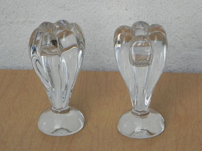 I Like Mike's Mid-Century Modern Accessories Pair Handblown Glass Flower Candle Stick Holders