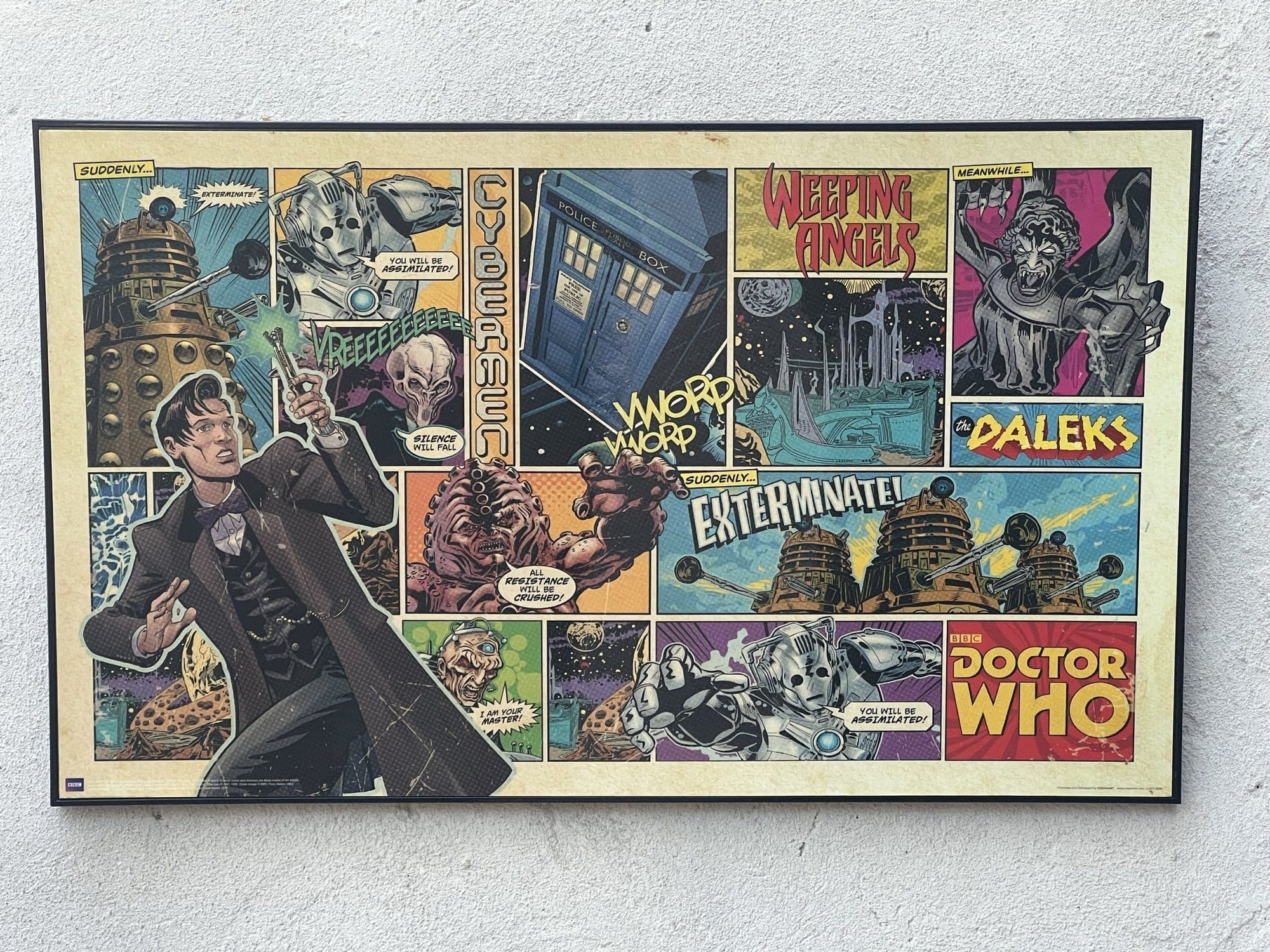 I Like Mike's Mid Century Modern Artwork Framed 1990s Doctor Who Comic Book Poster by Culturenik