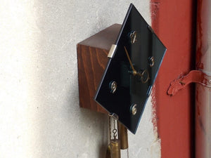 I Like Mike's Mid-Century Modern Clock Art Deco Blue Mirror Pendulum Wall Clock, German, Weight Driven