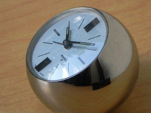 I Like Mike's Mid-Century Modern Clock Swiza Rare Chrome Ball Clock in Smoked Lucite Base