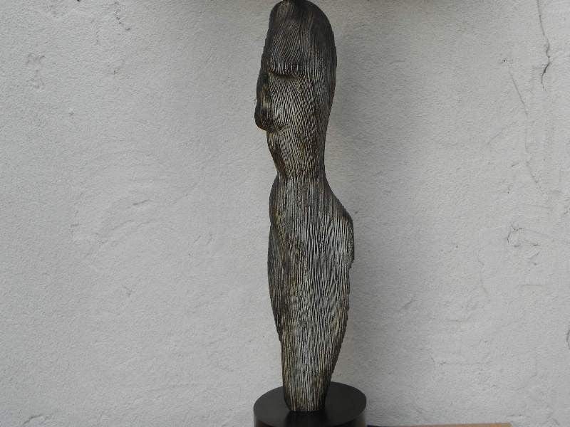 I Like Mike's Mid-Century Modern lighting Heifetz (attr.) Nude Sculpture Carved Wood Swirl Grain Black Table Lamp