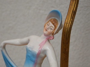 I Like Mike's Mid-Century Modern lighting Pair French Provincial Young Girl With Blue Dress Dresser Lamps