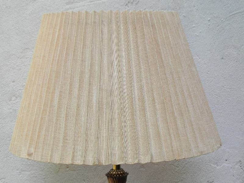I Like Mike's Mid Century Modern lighting Pair Large Stiffel White Enameled Brass Table Lamps, Original Pleated Shades, 3-way Switches