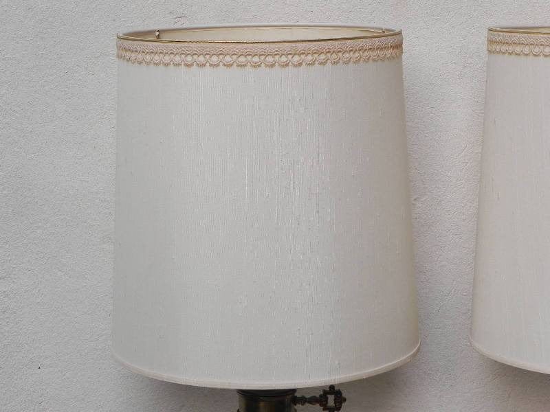 I Like Mike's Mid-Century Modern lighting Pair Stiffel White Ceramic Cast Brass Heavy Lamps With Original Shades