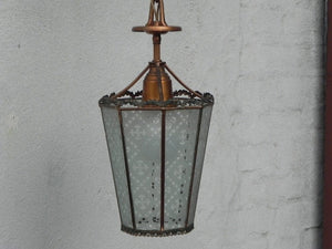 I Like Mike's Mid Century Modern lighting Small Antique Copper Glass Pendant Lamp, Hanging Fixture