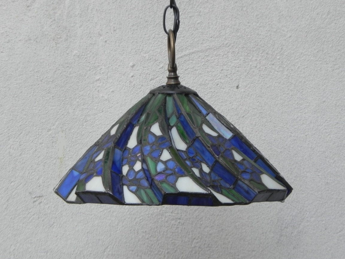 I Like Mike's Mid Century Modern lighting Tiffany Style Stained Glass Small Blue Black White Pendant Lamp