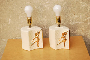 I Like Mike's Mid-Century Modern lighting White Ceramic Gilded Dancer Dresser Lamps