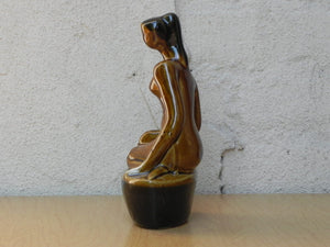 I Like Mike's Mid Century Modern Sculptures & Statues Small Ceramic Glazed Brown Stoneware Female Nude