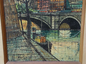 I Like Mike's Mid-Century Modern Wall Decor & Art European Bridge Scene, Oil on Canvas By A. Rosi