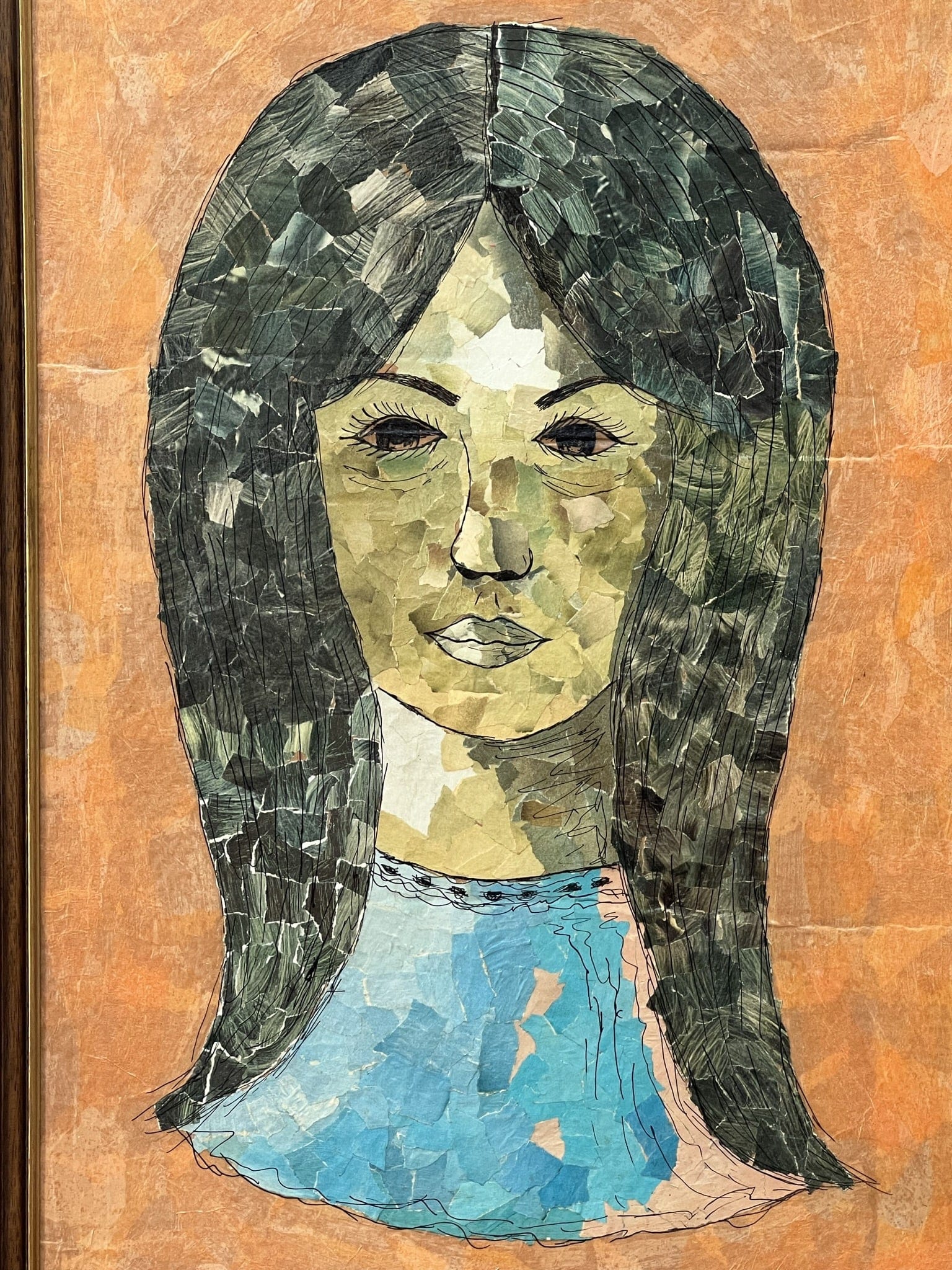 I Like Mike's Mid Century Modern Wall Decor & Art Large Framed Montage Portrait of a Young Woman, 1970s Collage Art