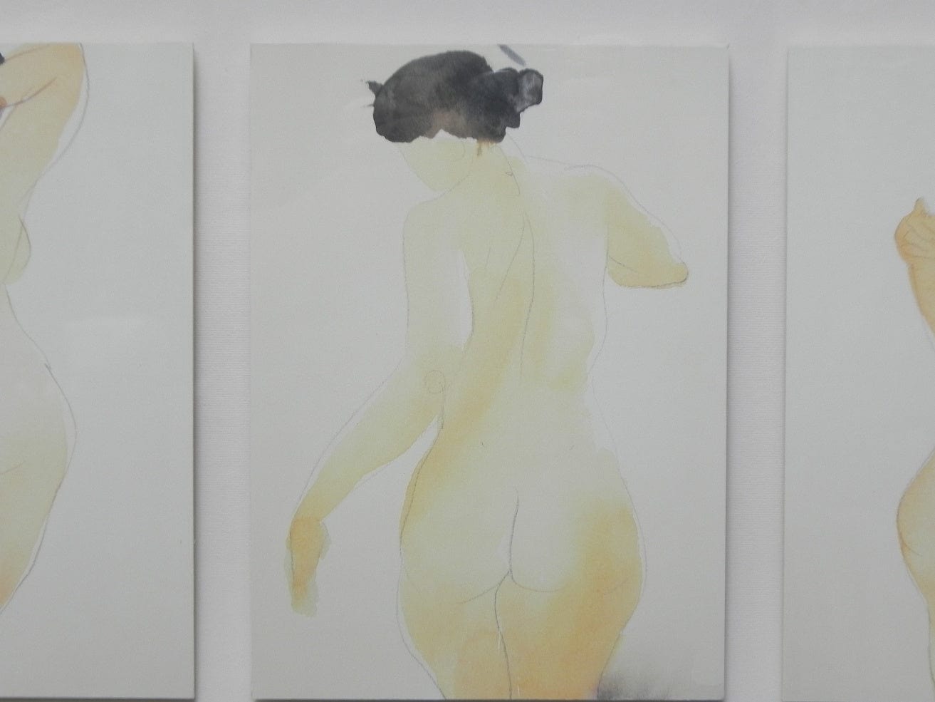 I Like Mike's Mid Century Modern Wall Decor & Art Nude Japanese Watercolor Series Framed in Shadow Box, Linderas