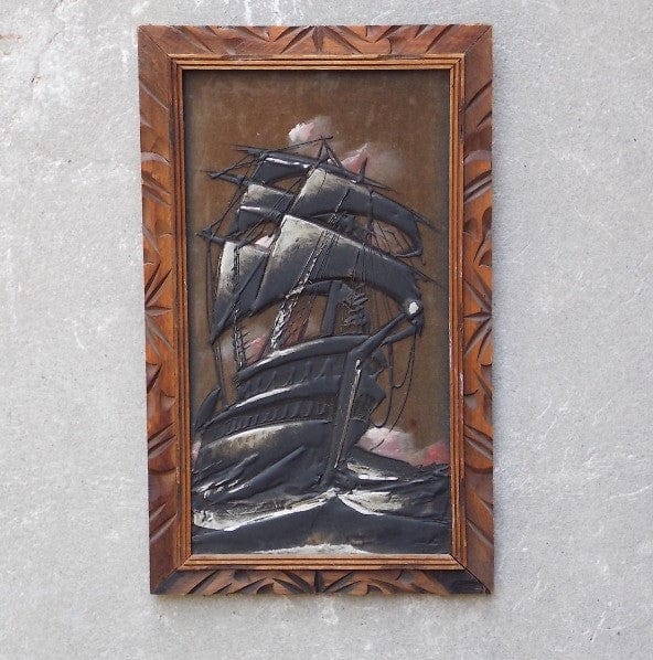 I Like Mike's Mid-Century Modern Wall Decor & Art Velvet Ship Painting in Decorative Wood Frame