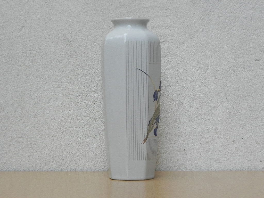 I Like Mike's Mid Century Modern Wall Decor & Art White Japanese Vase with Purple Irises