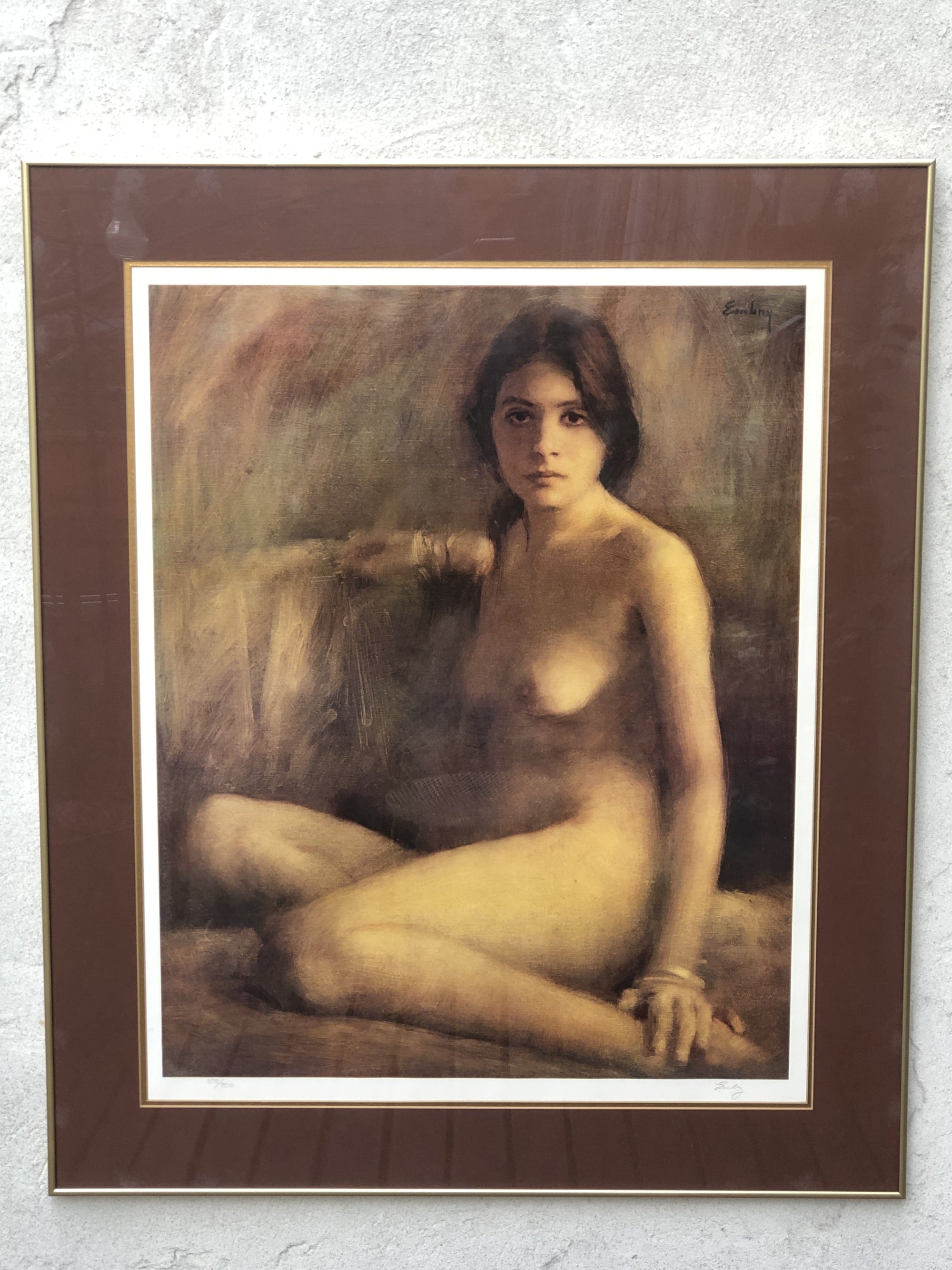 I Like Mikes Mid Century Modern Artwork Large Evelyn Embry Nude Signed Framed Print, 1970s