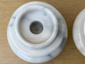 I Like Mikes Mid Century Modern Candle Holders Pair Large White Solid Marble Candle Holders, Pillar Votive and Stick