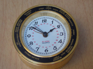 I Like Mikes Mid Century Modern Desk & Shelf Clocks Small Round Brass Travel World Clock Desk Clock